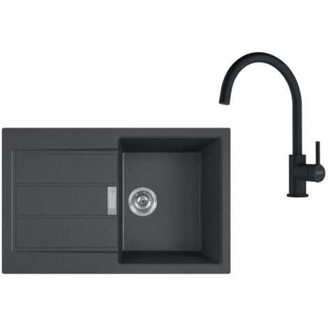 Franke Conjuntos de cocina - Conjunto de cocina T123Č, fregadero de tectonite S2D 611-78+ grifo FC 6018.901, negro/negro mate 143.0687.352