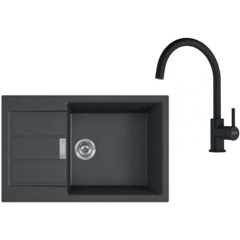 Franke Conjuntos de cocina - Conjunto de cocina T124Č, fregadero de tectonite S2D 611-78 XL y grifo FC 6018.901, negro/negro mate 143.0687.357