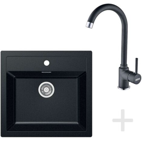 Franke Conjuntos de cocina - Conjunto de cocina T25, fregadero de tectonite SID 610, negro + grifo FP 9000, ónix NEW 114.0366.029
