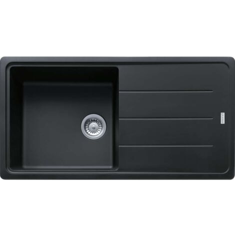 Franke – Evier 1 bac 97x50cm avec égouttoir réversible – Fragranit + noir Onyx – BFG61197ON – 2 trous de robinetterie prépercés