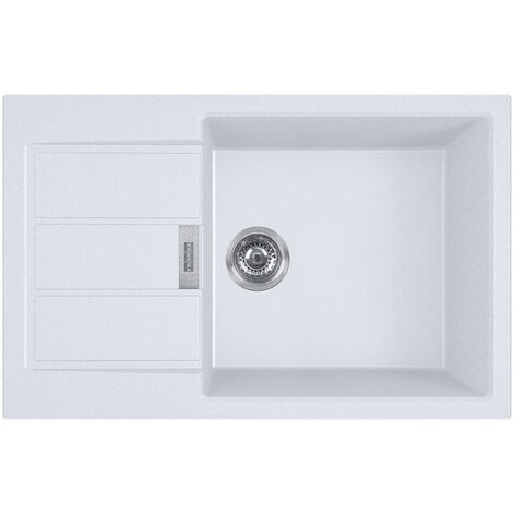 Franke – Évier 1 bac réversible en Tectonite 78x50 cm – Couleur blanche – Bonde à panier 3 1/2” avec trop-plein – Siphon compact 6/4“