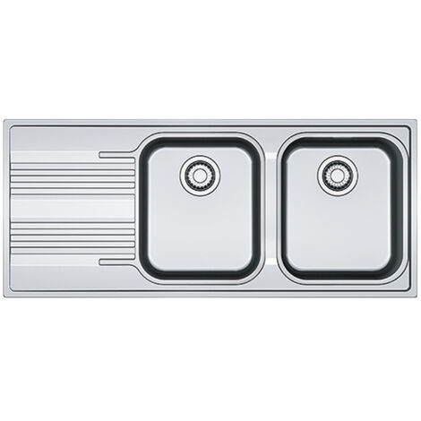 Franke – Evier double cuve 116x50cm en acier inoxydable – Egouttoir à gauche – Dimensions des cuves 34x40x18cm – Trop-plein inclus
