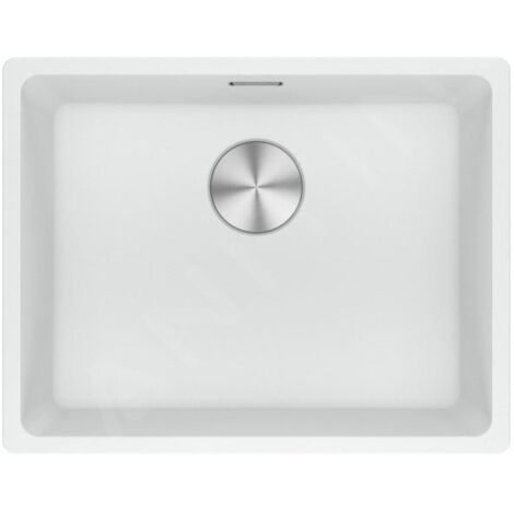 Franke – Évier en fragranit 1 bac 55x43 cm – Montage sous plan – Couleur blanc-led – Trop-plein carré – Bonde incluse