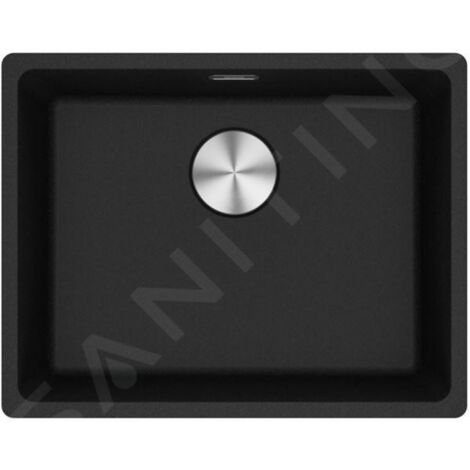 Franke – Évier en fragranit 1 bac 55x43 cm – Montage sous plan – Couleur onyx – Trop-plein carré – Bonde à panier incluse