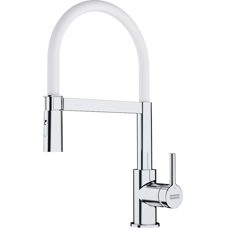 Franke - Lina fc 6087.031 Mitigeur cuisine, 205 x 410 mm, semi-pro avec douchette extractible, Chrome/Blanc (115.0626.088)