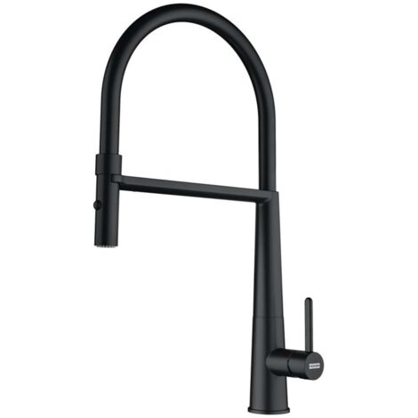 Franke – Mitigeur de cuisine noir mat 456mm – Bec flexible en silicone – Douchette à double jet – Montage monotrou