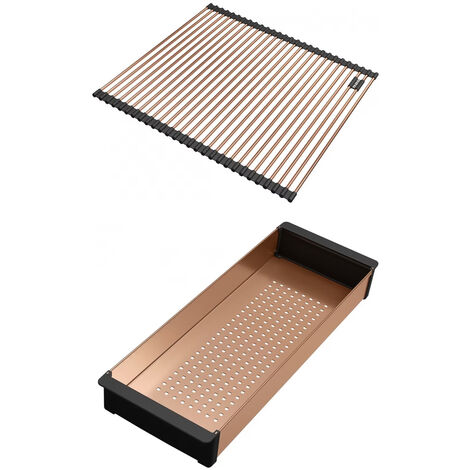 Franke – Set accessoires cuves BXM inox – Rollmat et panier égouttoir en cuivre – Pour vaisselle et ustensiles – Accessoire de cuisine essentiel