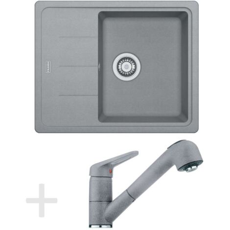 Franke Set - Set da cucina G55, lavello in granito BFG 611-62, grigio pietra + miscelatore FC 9547, grigio pietra 114.0323.821