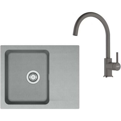 Franke Set - Set da cucina T118Š, lavello in tectonite OID 611-62 e miscelatore FC 6018.084, grigio/pietra grigia 143.0687.373