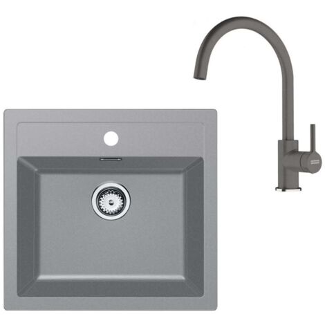Franke Set - Set da cucina T122Š, lavello in tectonite SID 610 e miscelatore FC 6018.901, grigio/pietra grigia 143.0687.391