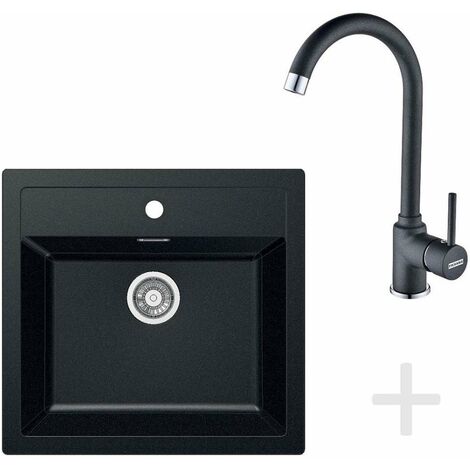 Franke Sets - Küchenset T25, Tectonite Spülbecken SID 610, schwarz + Küchenarmatur FP 9900, schwarz 114.0366.029