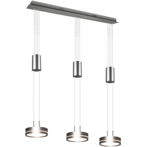 FRANKLIN BARRA 3 SOSPENSIONI LED 27W 3150lm, 3000K REGOLABILE IN ALTEZZA CON BILANCIERI ACCIAIO SATINATO DIMMERABILE CON INTERRUTTORE L. 85CM