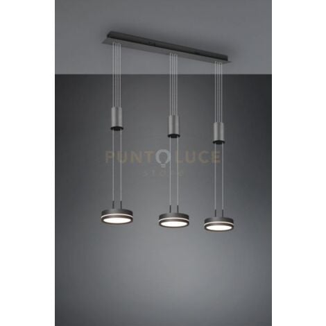 FRANKLIN BARRA 3 SOSPENSIONI LED 27W 3150lm, 3000K REGOLABILE IN ALTEZZA CON BILANCIERI ANTRACITE DIMMERABILE CON INTERRUTTORE  L. 85CM