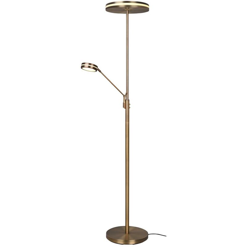 Franklin Lampadaire led avec Lampe de Lecture en Métal Laiton Vieilli avec Réglage d'Intensité Touch Dimmer + Réglage de Lumière Chaude, Naturelle et