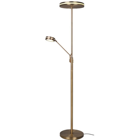 FRANKLIN PIANTANA LED 35W 4100lm- 6,5W 650lm, 2700+3200+4000K CON LAMPADA LETTURA METALLO OTTONE INVECCHIATO CON REGOLAZIONE INTENSITA' TOUCH DIMMER + REGOLAZIONE LUCE CALDA, NATURALE E FREDDA E FUNZI