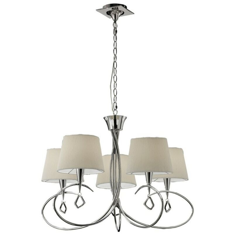 Inspired Mantra Mara - Ceiling Pendant 5 Light E14, Polished Chrome with Ivory White Shades