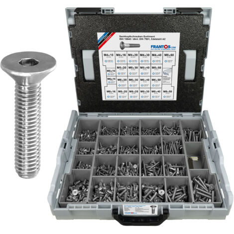 FRANTOS L-BOXX 1600 tlg. Senkkopfschrauben ISO 10642 Sortiment (Edelstahl A2)