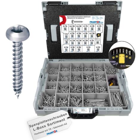 FRANTOS L-BOXX 2345 tlg. Spanplattenschrauben Panhead Sortiment (Edelstahl A2)