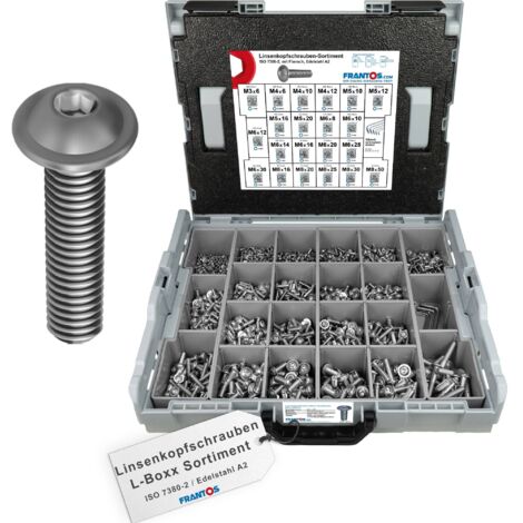 FRANTOS L-BOXX 2625 tlg. Linsenkopfschrauben ISO 7380-2 Sortiment (Edelstahl A2)