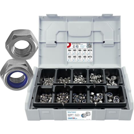 FRANTOS L-BOXX Mini 780 tlg. Sechskantmuttern DIN 934 & DIN 985 Set Sortiment (Edelstahl A2)