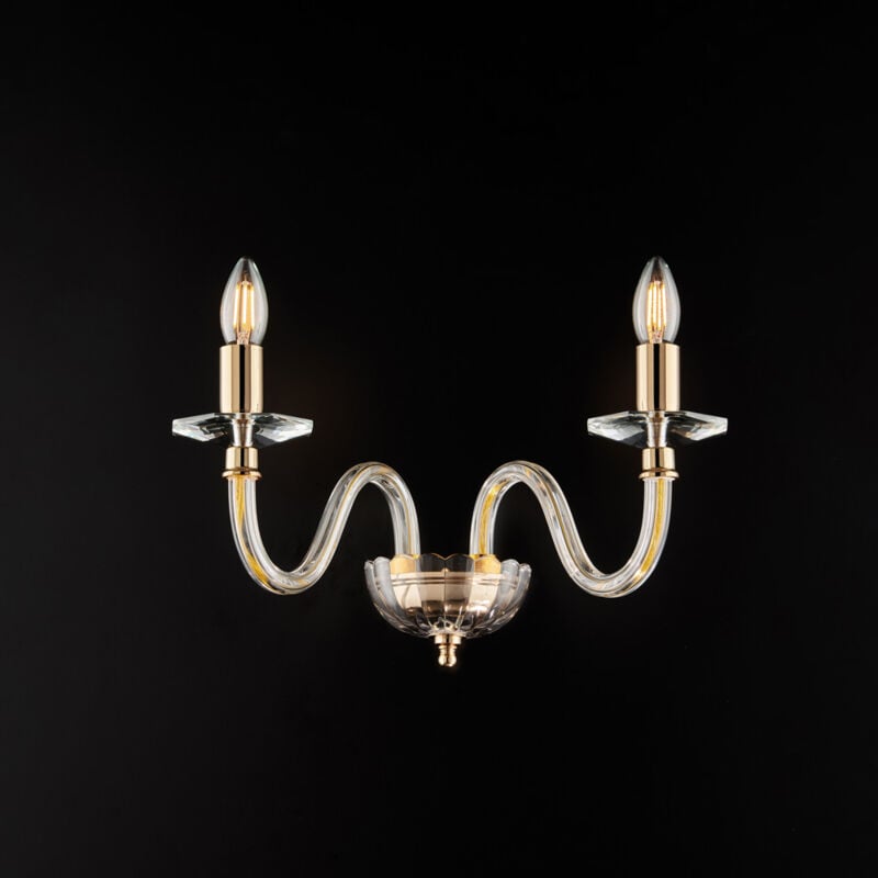 Franz Applique en fer doré avec verre transparent 2 lumières .39 P.25 BL275-AP2-OR