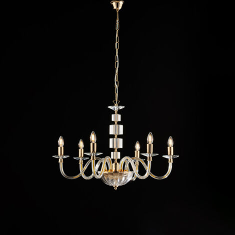 Franz Lampadario in oro con vetro trasparente e strass 6 luci 116 Ø77 BL275-6-OR