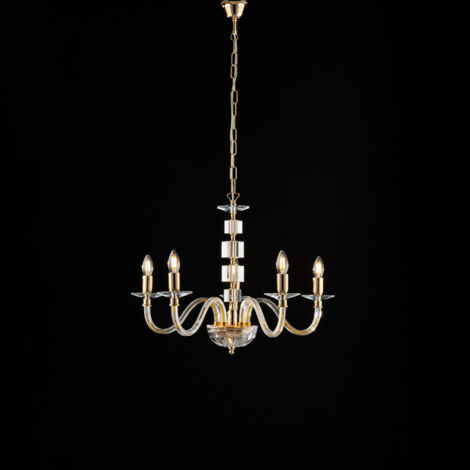 Franz Lustre doré verre transparent et strass 5 lumières 110 d.60 BL275-5-OR