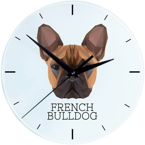 Französische Bulldogge - geometrische Wanduhr mit Foto und Aufschrift von Art-Dog