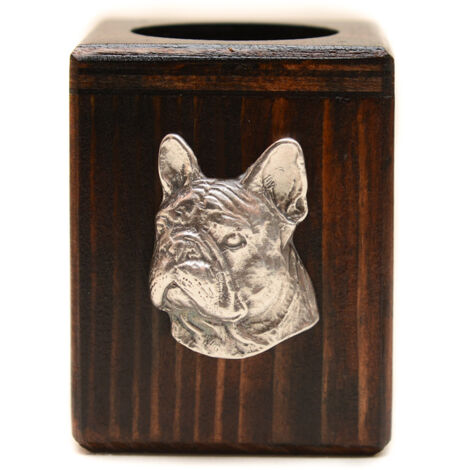 Französische Bulldogge II - Kerzenständer aus Holz mit Hund, einzigartiges Andenken nach dem Verlust eines Hundes, handgefertigt von Art-Dog