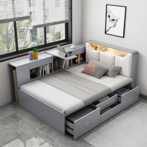 LLB LIVING LIFE BED Französisches Bett 120x190 mit Stauraum Einzelbett mit Schubladen Stauraumbett Stellan