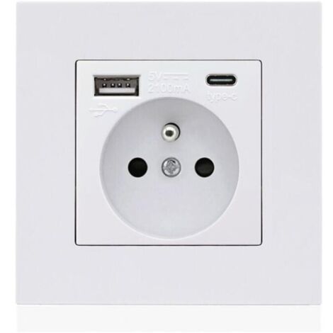 Französisches Typ-C+USB16A Typ 86-Steckdosenfeld, Anzahl der Steckdosen: 2 Löcher, Anzahl der USB-Anschlüsse: 1, Anzahl der Typ-C-Anschlüsse: 1, sicher und fest (weißes Quadrat)