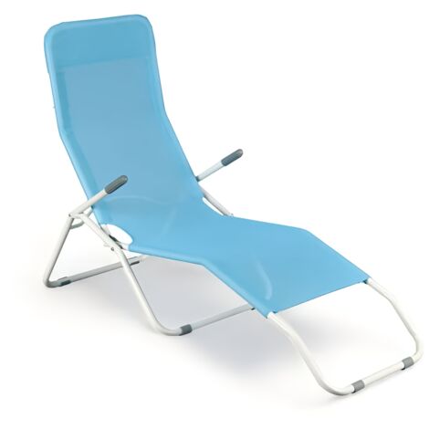 Fraschetti – Chaise longue pliable 200x63 cm – Acier époxy résistant à la rouille – Textilène bleu ergonomique – Poids léger 7 kg