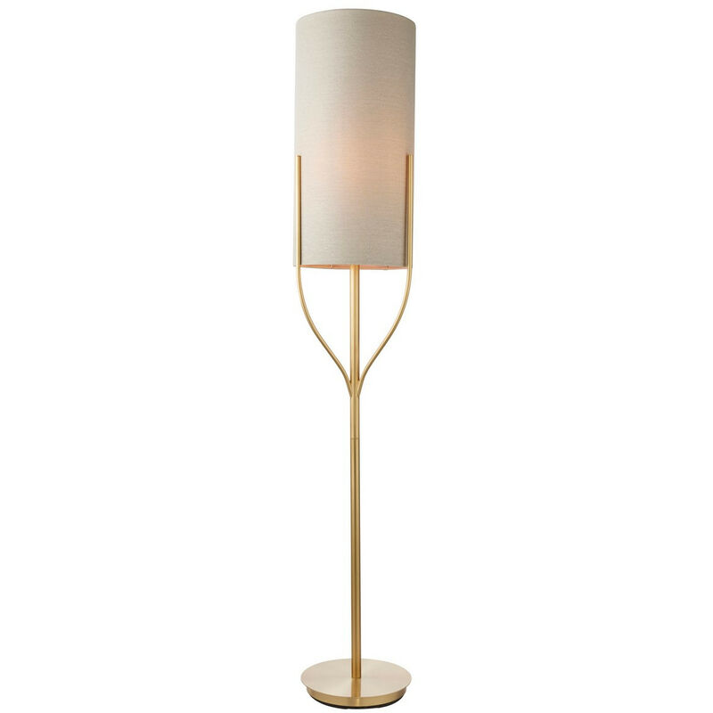 Base & Shade Floor Lamp Satin Brass Plate, Natural Linen Mix Fabric