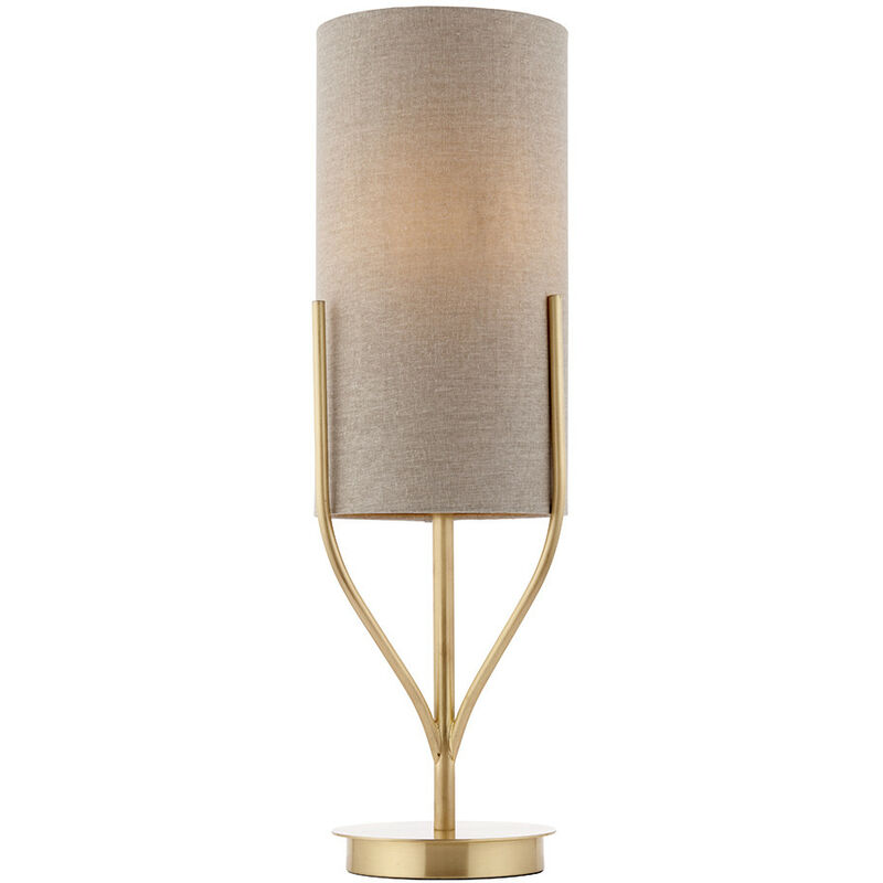 Base & Shade Table Lamp Satin Brass Plate, Natural Linen Mix Fabric