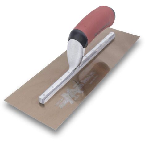Frattazzo lisciante Marshalltown con manico curvo Durasoft in acciaio dorato, molto adatto per pavimenti e calcestruzzo, dimensioni della frattazzo: 356x127 mm