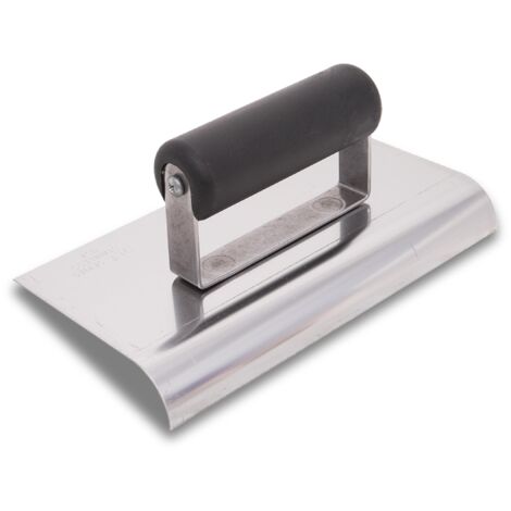 Frattazzo per bordi Marshalltown in acciaio inossidabile con manico in plastica, prevede l'arrotondamento al calcestruzzo, raggio: 10 mm, labbro: 13 mm, dimensioni: 203x102 mm.