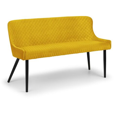 main image of "Freda High Back Dining Bench Mustard Velvet Fabric Upholstered"
