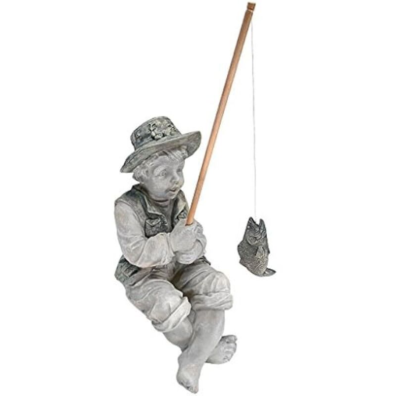 Frédéric le Petit Pêcheur d'Avignon Statue de Pêcheur pour Jardin, 15 cm, polyrésine, deux tons pierre