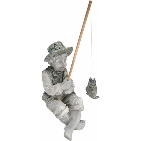 Frédéric le Petit Pêcheur d'Avignon Statue de Pêcheur pour Jardin, 38 cm, polyrésine, deux tons pierre