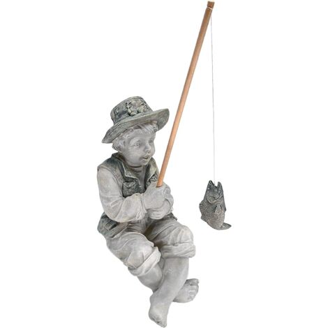 Frédéric le Petit Pêcheur d'Avignon Statue de Pêcheur pour Jardin, 38 cm, polyrésine, deux tons pierre