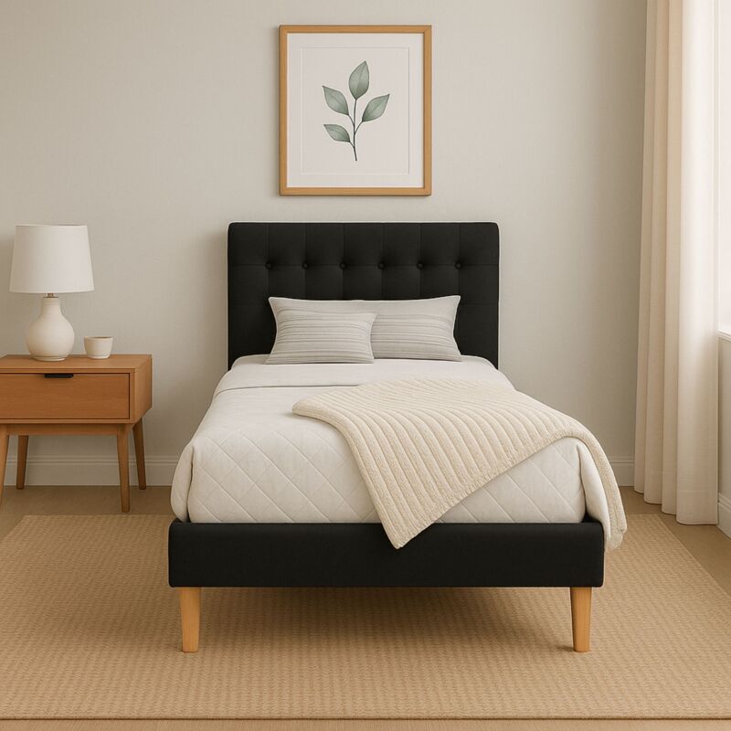 King Of Dreams - frederic - Solide et Confortable Lit avec Sommier + Tête de Lit Capitonnee Couleur noir + Pieds en 10 cm pour matelas en 90x190 - 13