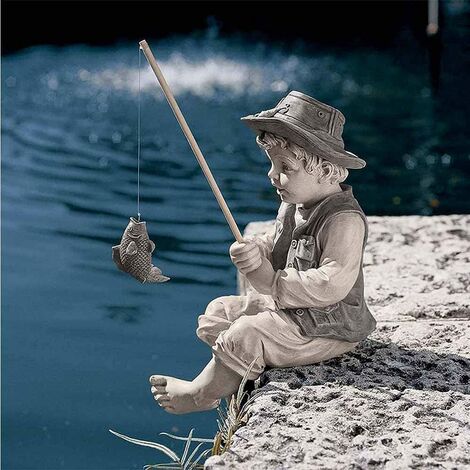 Frederic Statuette de jardin Le petit pêcheur d'Avignon garçon de pêche, décoration de jardin, nain de pêche, statue extérieure en résine