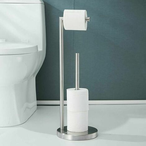 Free Standing 304 Stainless Steel Toilet Roll Holder with No Drilling Storage - Brushed Nickel
