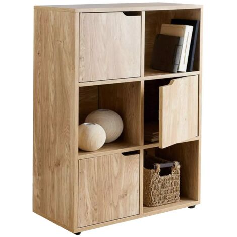 Free Standing 6 Cube Storage Cabinet Shelves Bookcase Wooden Display Unit Oak