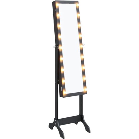 Free-Standing Mirror with LED Black 34x37x146 cm vidaXL