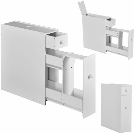 Free Standing Slim Floor Cabinet Narrow Wooden Storage with Drawers Bathroom