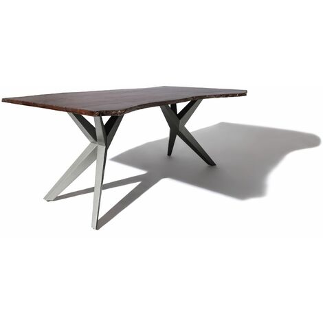 FREEFORM 4 Tavolo da pranzo in legno di acacia - laccato marrone / gambe in ferro - antracite lucido 140x90x76