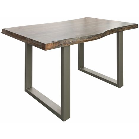 FREEFORM 5 Tavolo da pranzo in legno di acacia - laccato grigio / gambe in ferro - argento mat 140x90x77 - grigio