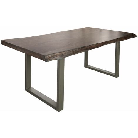 FREEFORM 5 Tavolo da pranzo in legno di acacia - laccato grigio /gambe in ferro - argento mat 160x90x77 - grigio