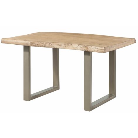 FREEFORM 5 tavolo da pranzo in legno di mango - verniciato beige / gambe in ferro U argento matt 140x90